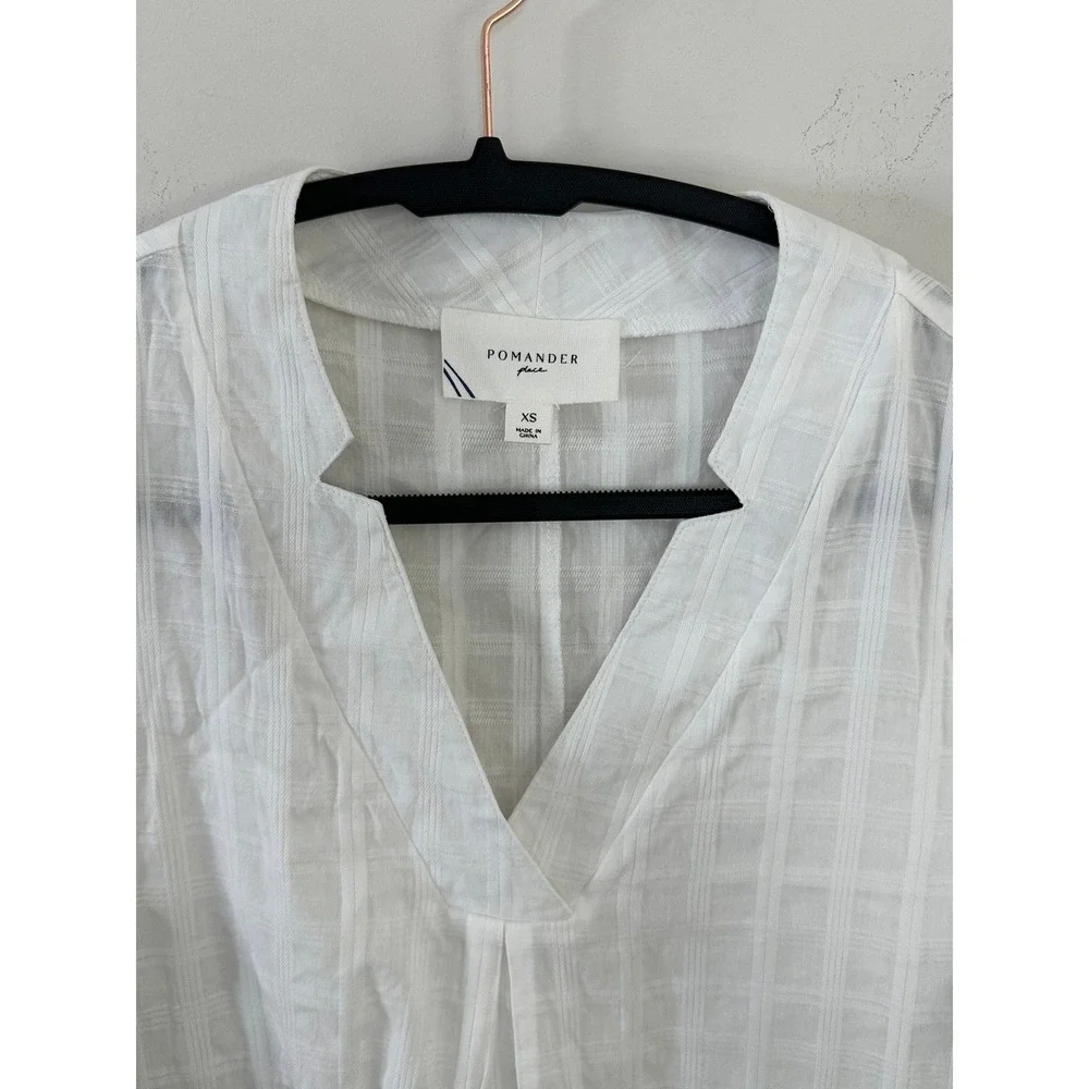 Pomander Place White Windowpane PlaidShift Dress XS Mini Tunic‎ 3/4 Sleeve